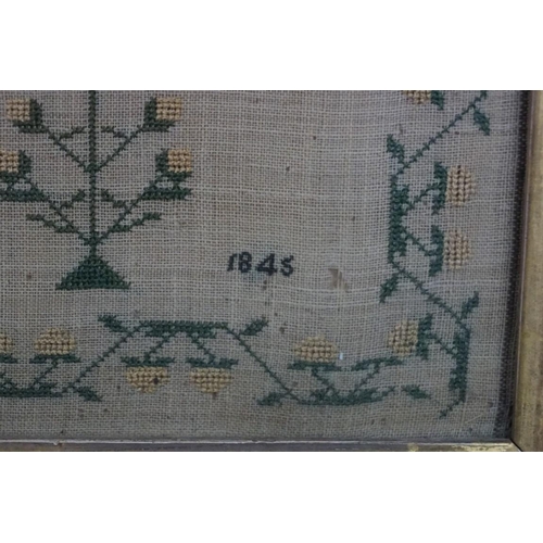 1365 - A Victorian needlework verse sampler, dated 1845, 42 x 32.5cm, in a rosewood frame. ... 