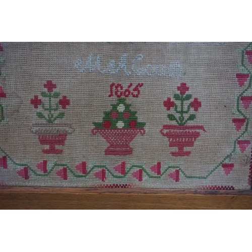 1367 - A Victorian needlework alphabet sampler, by 'M A Couch, 1865', 31.5 x 30cm.  ... 