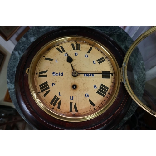 1374 - An early 20th century HAC mahogany wall clock, the 8in dial inscribed 'Lodge Plugs Sold Here', with ... 