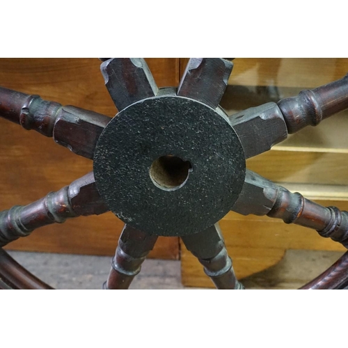 1375 - An old pine and brass ship's wheel, 92cm diameter. 