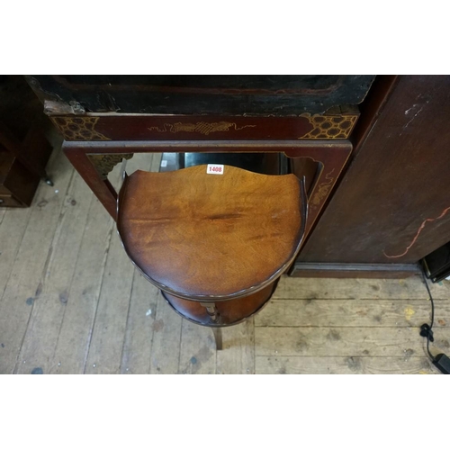 1408 - A mahogany two tier demi-lune occasional table, by Reprodux, 34cm wide.