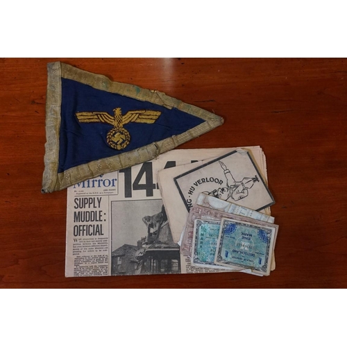 1788 - A German Third Reich Admiral's car pennant and ephemera.Provenance: by repute brought back from... 