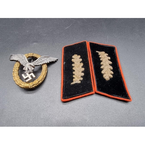 1790 - A pair of German WWII Deutsches Reichsbahn Official's collar insignia, 100mm; together with a German... 