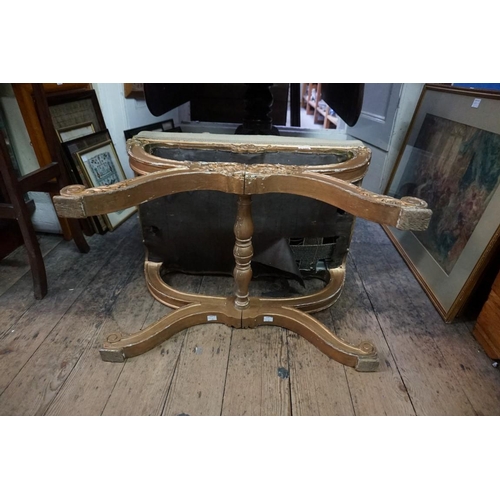 1386 - A Victorian giltwood and upholstered X-frame stool, 61cm wide.