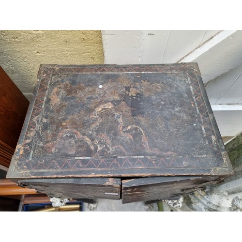 1171 - A small 19th century Japanese lacquer table cabinet, on associated antique stand, the whole 103... 