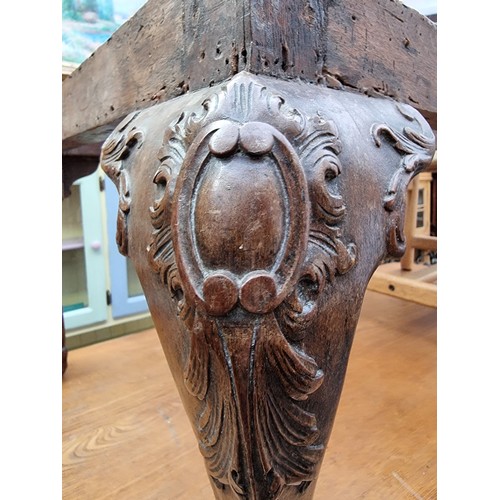 1161 - A 1930s, 18th century style, carved walnut cabriole leg stool, on ball and claw feet, 61cm wide, (la... 