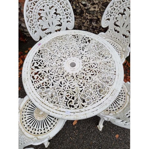 1001 - A white painted aluminium garden table; together with four matching chairs. ... 