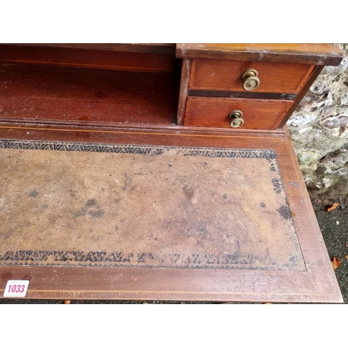 1033 - An old mahogany writing desk, 100cm wide x 53.3cm deep x 90cm high. 