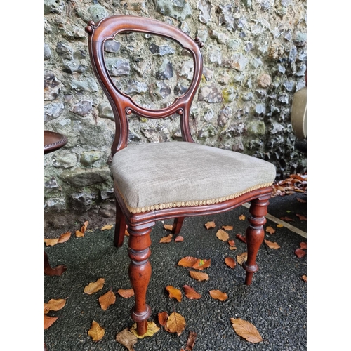 1039 - A pair of mahogany balloon back chairs; together with a small tripod table, 51cm high. ... 