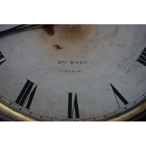 1122 - An antique French ebonized wall timepiece, the painted dial inscribed 'Hry Marc, Paris', 26cm d... 