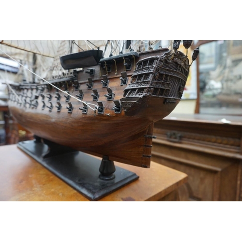 1158 - A wood model of HMS Victory, the hull 69cm long. 