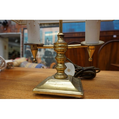 1216 - A pair of brass twin branch table lamps. 