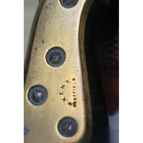 1243 - An antique brass and rosewood carpenter's brace, inscribed 'W Kent, Sheffield'.... 