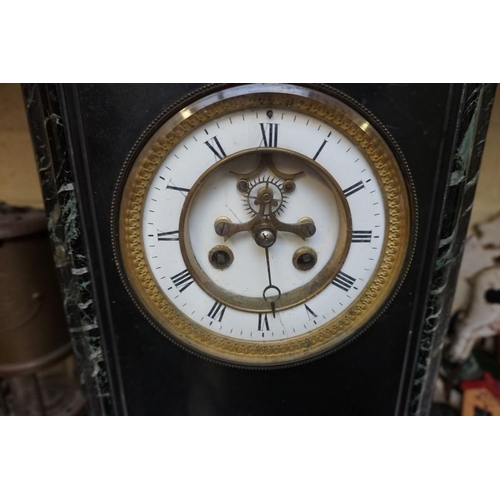 1246 - A late 19th century slate and marble mantel clock, 33cm high. 