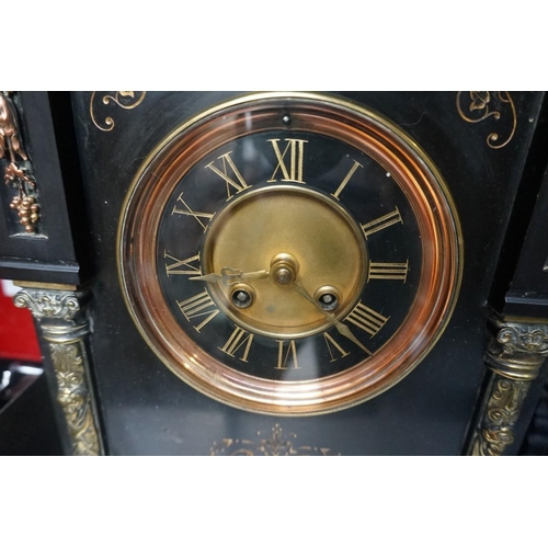 1255 - A slate mantel clock, 35cm high, (s.d).