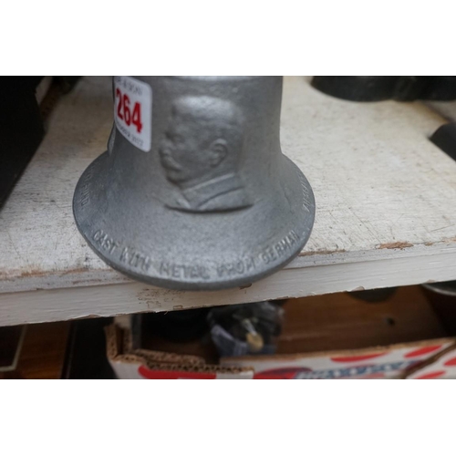 1264 - An aluminium 'RAF Benevolent Fund' bell, 13.5cm high; together with a silver painted ship's lan... 