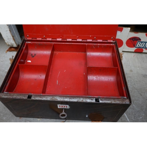 1271 - A faux grained metal strongbox, 35.5cm wide. 