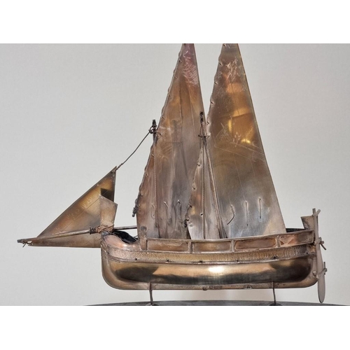 1278 - A Maltese silver sailing vessel, on ebonised base, 20.5cm high.