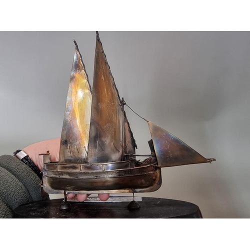 1278 - A Maltese silver sailing vessel, on ebonised base, 20.5cm high.