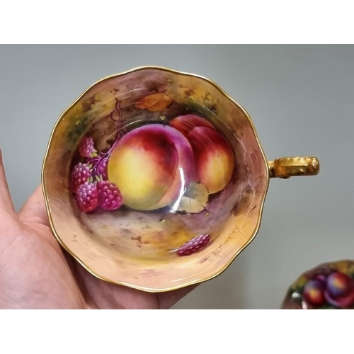 1288 - A Royal Worcester fruit painted cabinet cup and saucer, circa 1926, the cup painted by H G Moseley, ... 