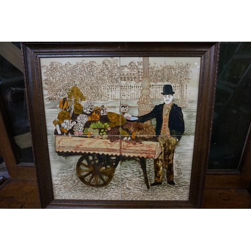 1312 - Three Maw & Co tile pictures, 39cm square.