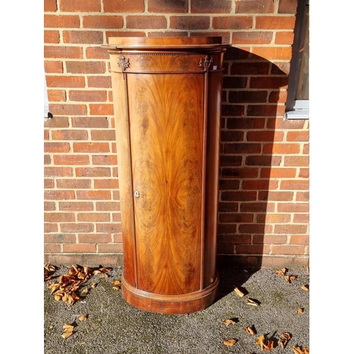 1336 - An unusual 19th century Danish figured mahogany oval pillar cabinet, 144cm high x 60cm wide.... 