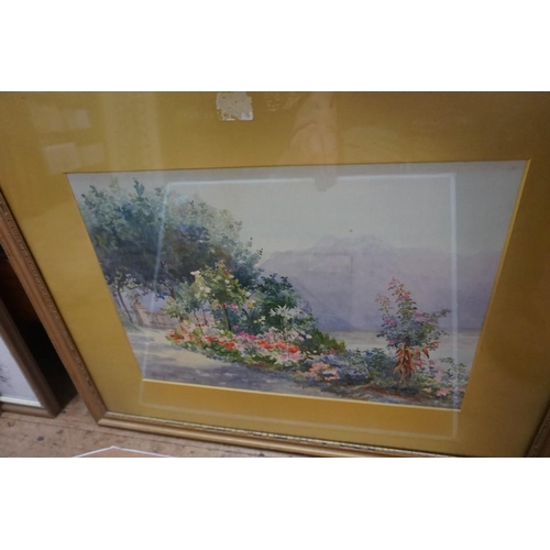 1388 - Mary Stevens, a floral garden, signed, watercolour, 30 x 42cm; together with two others. (3)... 