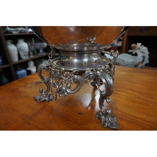 1398 - A large Victorian silver plated kettle on stand, by Thomas Bradbury & Sons, with ivory insulator... 