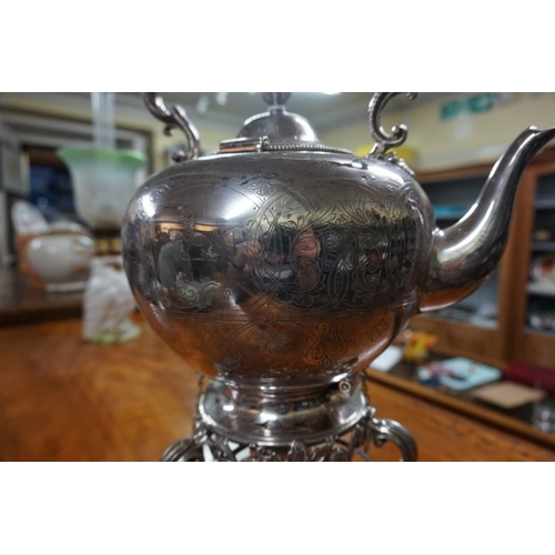 1398 - A large Victorian silver plated kettle on stand, by Thomas Bradbury & Sons, with ivory insulator... 