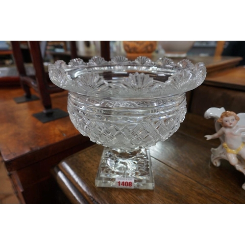 1408 - Two antique cut glass pedestal bowls, largest 23.5cm high.