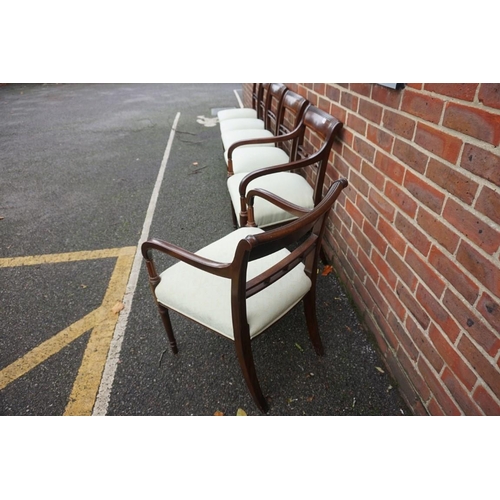 1456 - A set of six antique mahogany dining chairs, to include a pair of elbow chairs.