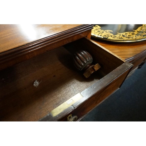 1462 - A Regency mahogany and ebony strung pedestal sideboard, with bowfront centre, 206.5cm wide.... 