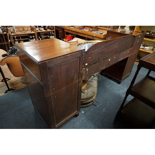 1462 - A Regency mahogany and ebony strung pedestal sideboard, with bowfront centre, 206.5cm wide.... 