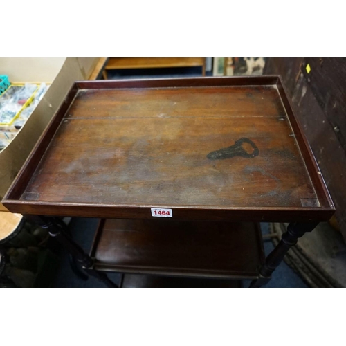 1464 - A 19th century mahogany three tier whatnot, with apron drawer, 50.5cm high, (probably reduced i... 