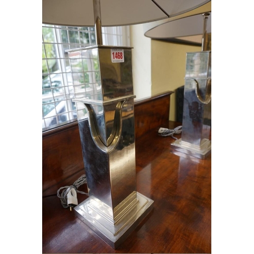 1468 - A pair of chrome table lamps, height including shade 68cm.