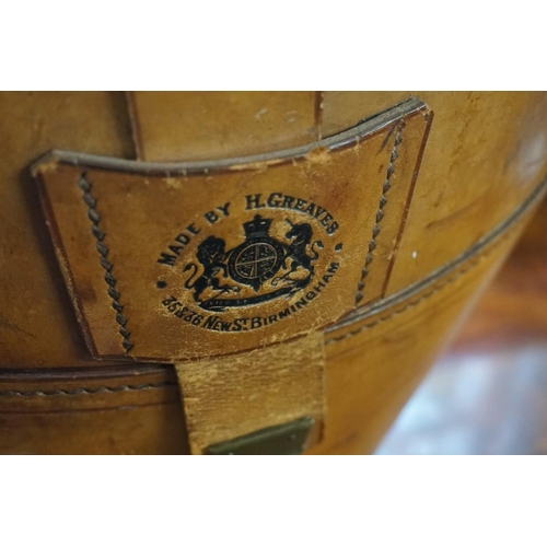 1469 - WITHDRAWN FROM SALE: A good antique tan leather hat box, inscribed 'Made by H Greaves, ...Birmingham... 