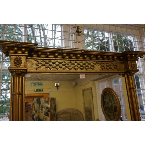 1472 - A 19th century gilt framed overmantel mirror, 106 x 82.5cm.