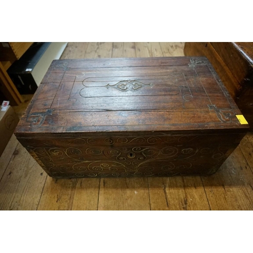 1493 - A small 19th century camphorwood coffer, 65cm wide; together with another colonial hardwood and... 