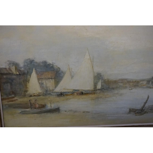 1495 - Sir Walter Russell, 'Yachting at Blakeney', signed and dated 1945, various labels verso, oil on... 