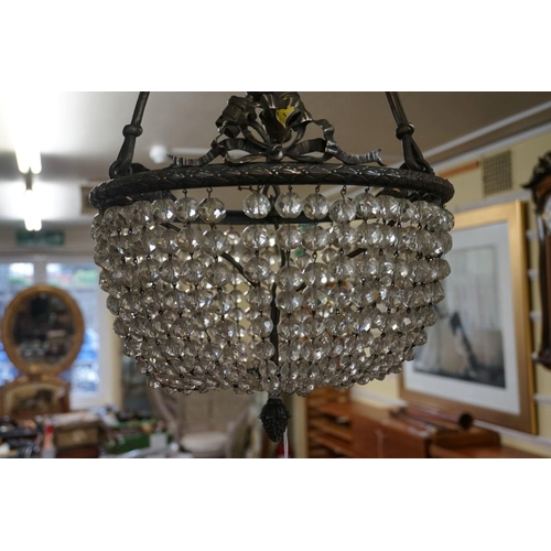 1505 - A neo-classical style silvered metal and facetted bead ceiling light, 72cm high. ... 