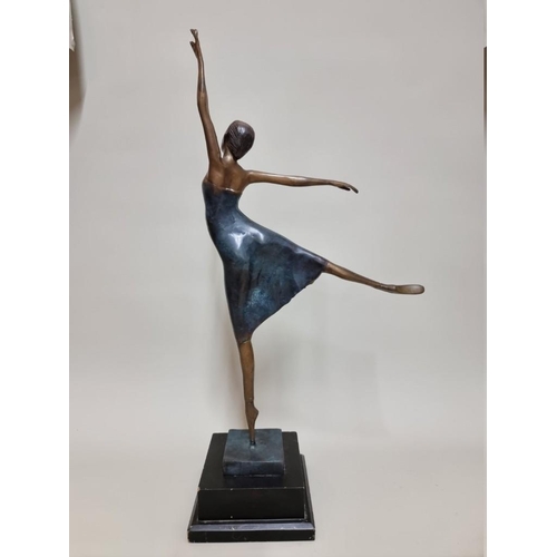 1512 - A bronze figure of a ballerina, on ebonized base, 55cm  high.