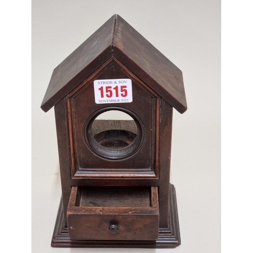 1515 - An antique mahogany architectural form watch stand, 20.5cm high. 