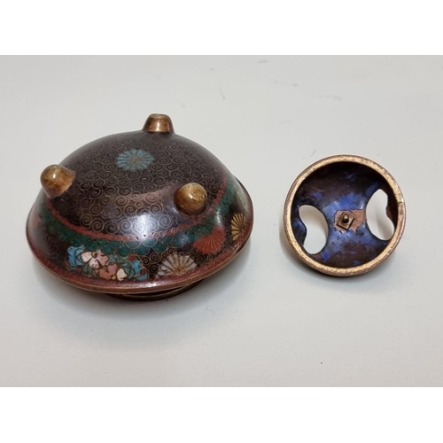 1519 - A Japanese cloisonne enamel censer and pierced cover, 6.5cm high; together with an oriental bone and... 