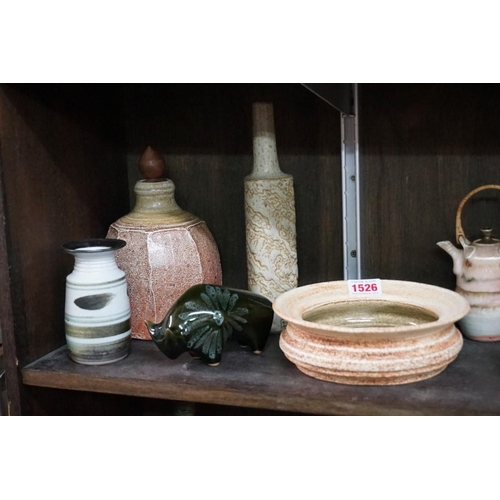 1526 - Studio Pottery: an interesting group of items, to include examples by Waistel Cooper; Micki Schloess... 