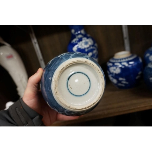 1563 - A collection of Chinese blue and white prunus items, largest 30cm high.