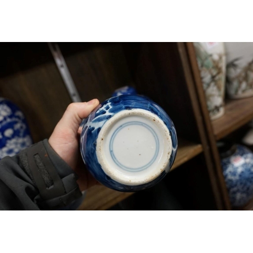 1563 - A collection of Chinese blue and white prunus items, largest 30cm high.