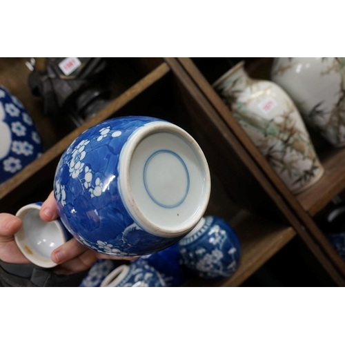 1563 - A collection of Chinese blue and white prunus items, largest 30cm high.