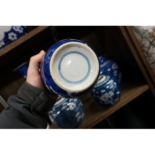 1563 - A collection of Chinese blue and white prunus items, largest 30cm high.