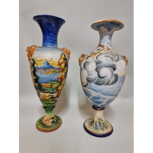 1581 - Two Italian maiolica vases, 19th century, largest 45cm high.