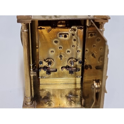 1585 - A brass lantern style carriage clock, 27cm high. 